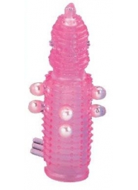 Розовая эластичная насадка на пенис с жемчужинами, точками и шипами Pearl Stimulator - 11,5 см. - Tonga - в Воронеже купить с доставкой