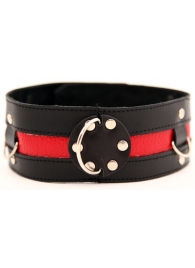 Чёрный ошейник с красной полосой - БДСМ Арсенал - купить с доставкой в Воронеже
