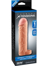 Телесная насадка с кольцом Perfect 1 Extension with Ball Strap - 17 см. - Pipedream - в Воронеже купить с доставкой