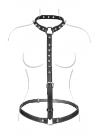 Черная упряжь на тело с шипами на ошейнике - Fetish Tentation - купить с доставкой в Воронеже