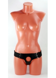 Чёрные кожаные трусики для больших насадок - БДСМ Арсенал - купить с доставкой в Воронеже