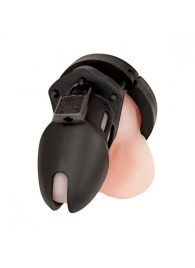 Черная силиконовая клетка целомудрия для члена с замком - BlueLine - купить с доставкой в Воронеже