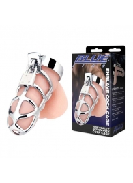 Серебристая металлическая клетка для члена с замком Enslave Cock Cage - BlueLine - купить с доставкой в Воронеже