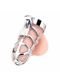 Серебристая металлическая клетка для члена с замком Enslave Cock Cage - BlueLine - купить с доставкой в Воронеже