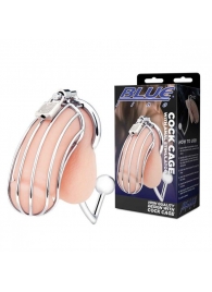 Серебристая металлическая клетка с анальным стимулятором Cock Cage - BlueLine - купить с доставкой в Воронеже