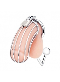 Серебристая металлическая клетка с анальным стимулятором Cock Cage - BlueLine - купить с доставкой в Воронеже