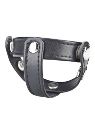 Кольцо на пенис с разделителем мошонки из искусственной кожи на клепках T-STYLE COCK RING - BlueLine - купить с доставкой в Воронеже