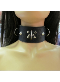 Черный кожаный ошейник с короткими шипами - БДСМ Арсенал - купить с доставкой в Воронеже