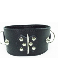 Черный кожаный ошейник с короткими шипами - БДСМ Арсенал - купить с доставкой в Воронеже
