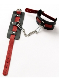 Черные оковы с красным декором и заклепками - Crazy Handmade - купить с доставкой в Воронеже