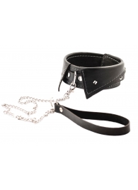 Черный ошейник-воротничок с металлическим поводком - Crazy Handmade - купить с доставкой в Воронеже