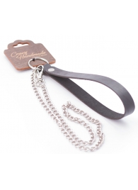 Серебристый металлический поводок с кожаной черной ручкой - 80 см. - Crazy Handmade - купить с доставкой в Воронеже