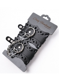 Ажурные наручники из черной кожи - Crazy Handmade - купить с доставкой в Воронеже