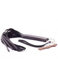 Черная кожаная плеть с удобной ручкой - 50 см. - Crazy Handmade - купить с доставкой в Воронеже