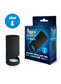Черная открытая насадка на пенис с кольцом для мошонки L-size - 8,5 см. - Sex Expert - в Воронеже купить с доставкой