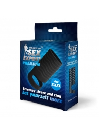 Черная открытая насадка на пенис с кольцом для мошонки XXXL-size - 9,9 см. - Sex Expert - в Воронеже купить с доставкой