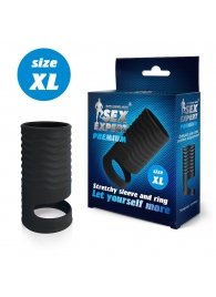 Черная открытая насадка на пенис с кольцом для мошонки XL-size - 8,9 см. - Sex Expert - в Воронеже купить с доставкой
