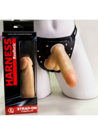 Реалистичный фаллоимитатор с мошонкой на трусиках Харнесс - 16,5 см. - LOVETOY (А-Полимер) - купить с доставкой в Воронеже