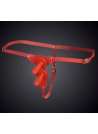 Красные кожаные универсальные трусики с двумя  штырьками для насадок - Sitabella - купить с доставкой в Воронеже