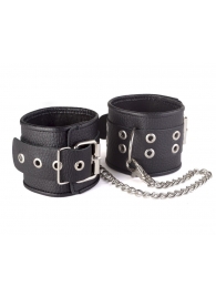 Кожаные черные оковы с широким ремешком, соединенные цепочкой - Sitabella - купить с доставкой в Воронеже