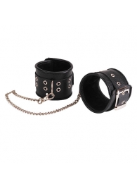 Кожаные черные оковы с широким ремешком, соединенные цепочкой - Sitabella - купить с доставкой в Воронеже