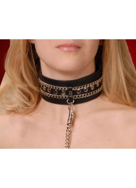 Чёрный ошейник с цепочками и поводком - Sitabella - купить с доставкой в Воронеже