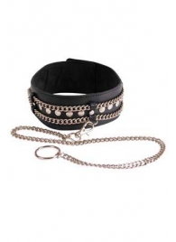 Чёрный ошейник с цепочками и поводком - Sitabella - купить с доставкой в Воронеже