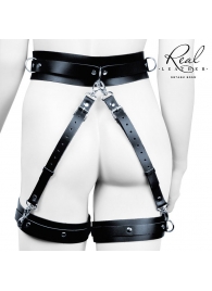 Черный кожаный пояс с гартерами - S-M - Notabu - купить с доставкой в Воронеже