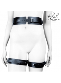 Черный кожаный пояс с гартерами - L-XL - Notabu - купить с доставкой в Воронеже