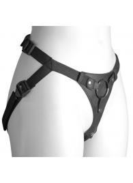 Черный женский пояс-трусики с кольцом для фиксации насадок - LOVETOY (А-Полимер) - купить с доставкой в Воронеже