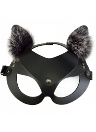 Черная кожаная маска  Кошечка  с мехом - Sitabella - купить с доставкой в Воронеже