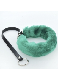 Зеленый меховой ошейник с кожаным поводком - Sitabella - купить с доставкой в Воронеже