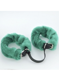 Черные кожаные оковы со съемной зеленой опушкой - Sitabella - купить с доставкой в Воронеже