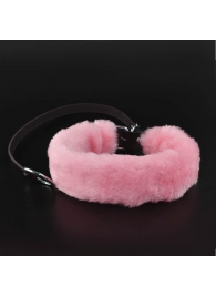Розовый меховой ошейник с кожаным поводком - Sitabella - купить с доставкой в Воронеже