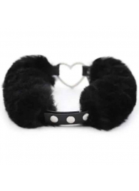 Черный меховой ошейник с металлическим сердечком - Notabu - купить с доставкой в Воронеже