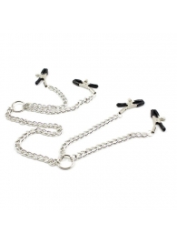 Серебристые зажимы для сосков и половых губ на тонкой цепочке - Notabu - купить с доставкой в Воронеже