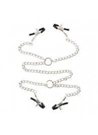 Серебристые зажимы для сосков и половых губ на тонкой цепочке - Notabu - купить с доставкой в Воронеже