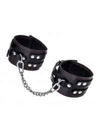 Черные кожаные оковы с двумя ремнями и контрастной строчкой - Pecado - купить с доставкой в Воронеже