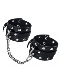Черные кожаные однослойные оковы с люверсами - Pecado - купить с доставкой в Воронеже