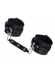 Черные кожаные однослойные оковы с контрастной строчкой - Pecado - купить с доставкой в Воронеже