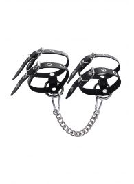 Черные однослойные кожаные оковы из двух ремешков - Pecado - купить с доставкой в Воронеже