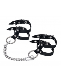 Черные однослойные кожаные оковы из двух ремешков - Pecado - купить с доставкой в Воронеже