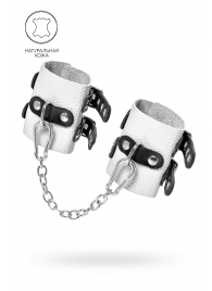 Бело-черные наручники с двумя ремешками и люверсами - Pecado - купить с доставкой в Воронеже