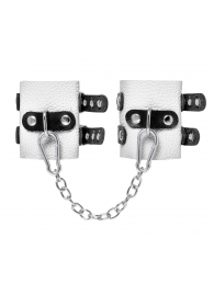 Бело-черные наручники с двумя ремешками и люверсами - Pecado - купить с доставкой в Воронеже