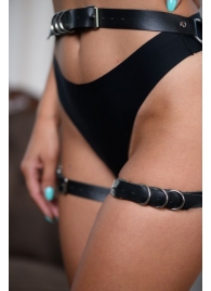 Черные гартеры из натуральной кожи с регулируемыми ремешками - БДСМ Арсенал - купить с доставкой в Воронеже