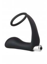 Черное эрекционное кольцо с вибропробкой Vibrating Anal Plug With Cockring - Dream Toys - в Воронеже купить с доставкой