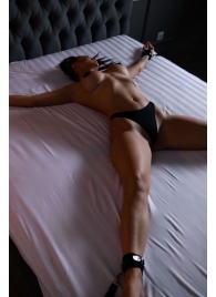 Черный кожаный набор фиксации на кровати Sex Game - БДСМ Арсенал - купить с доставкой в Воронеже