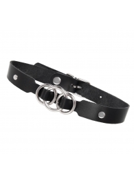 Черный кожаный ошейник со связанными кольцами - Pecado - купить с доставкой в Воронеже