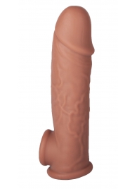 Коричневая удлиняющая насадка с отверстием для мошонки - 18,5 см. - Feelin - в Воронеже купить с доставкой