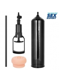 Черная вакуумная помпа с реалистичной вставкой - Sex Expert - в Воронеже купить с доставкой